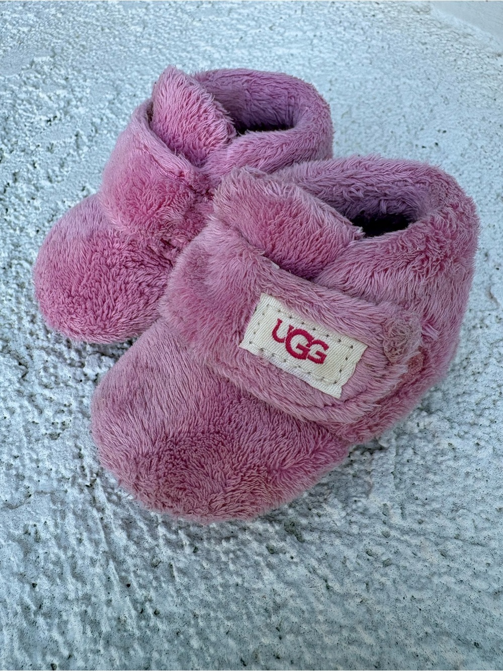 UGG Plush Pink Infant Booties with Hook-and-Loop Strap